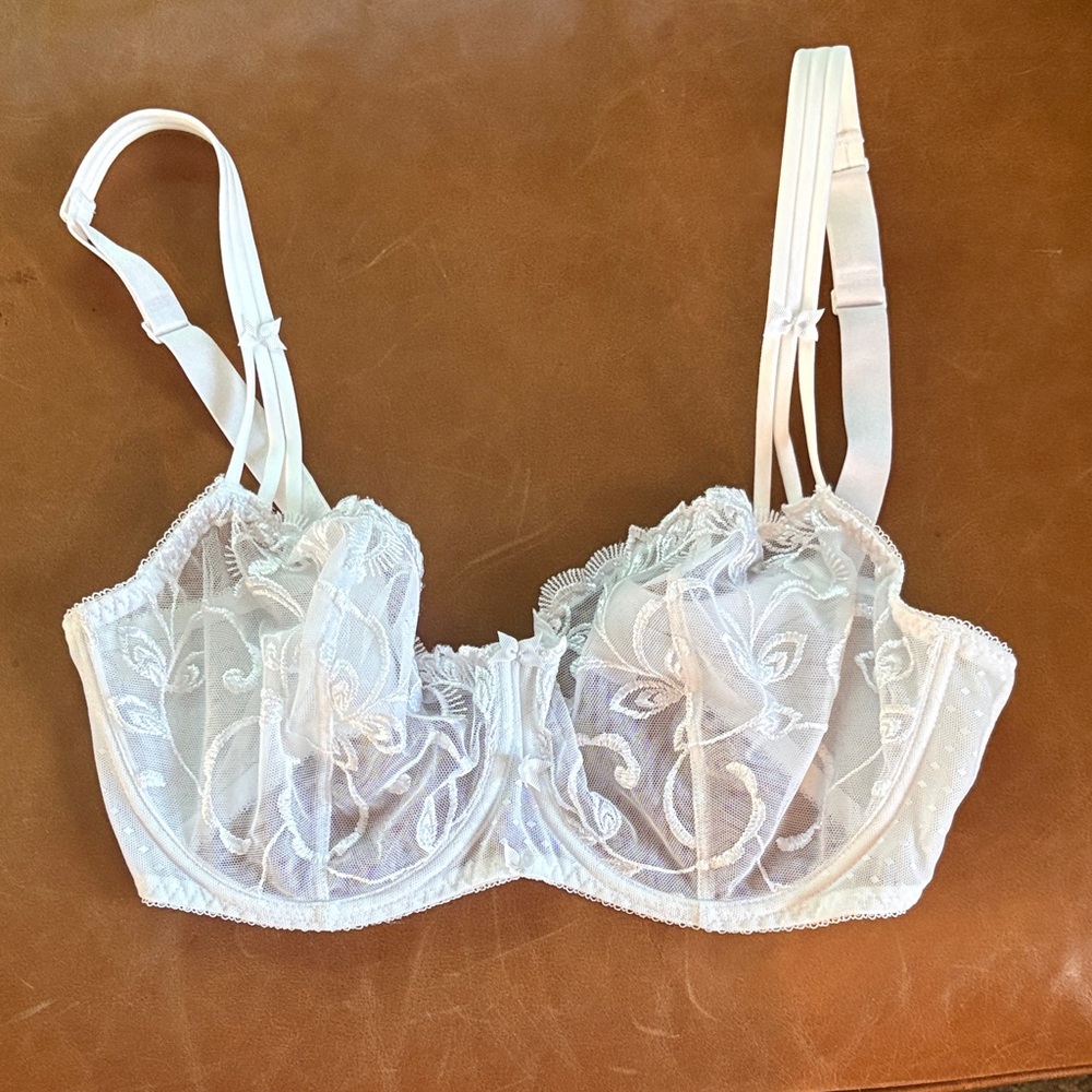 Aubade Au Bal de Flore Sheer White Half Cup Underwire Bra 32G